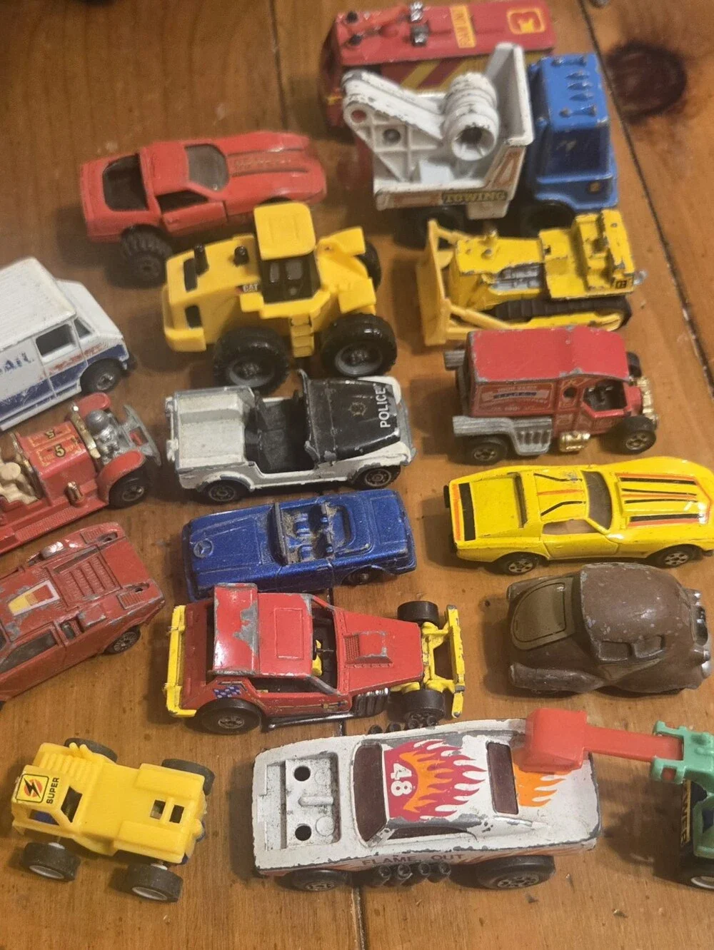 Vintage Toy Car Truck Vehicle Lot Mixed Brands Fire Police Construction Cars